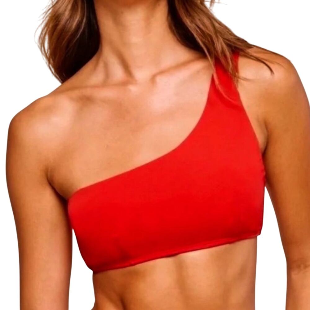 Andie Swim Wyndwood Cherry Red One Shoulder Bikini Top Size XL NWT